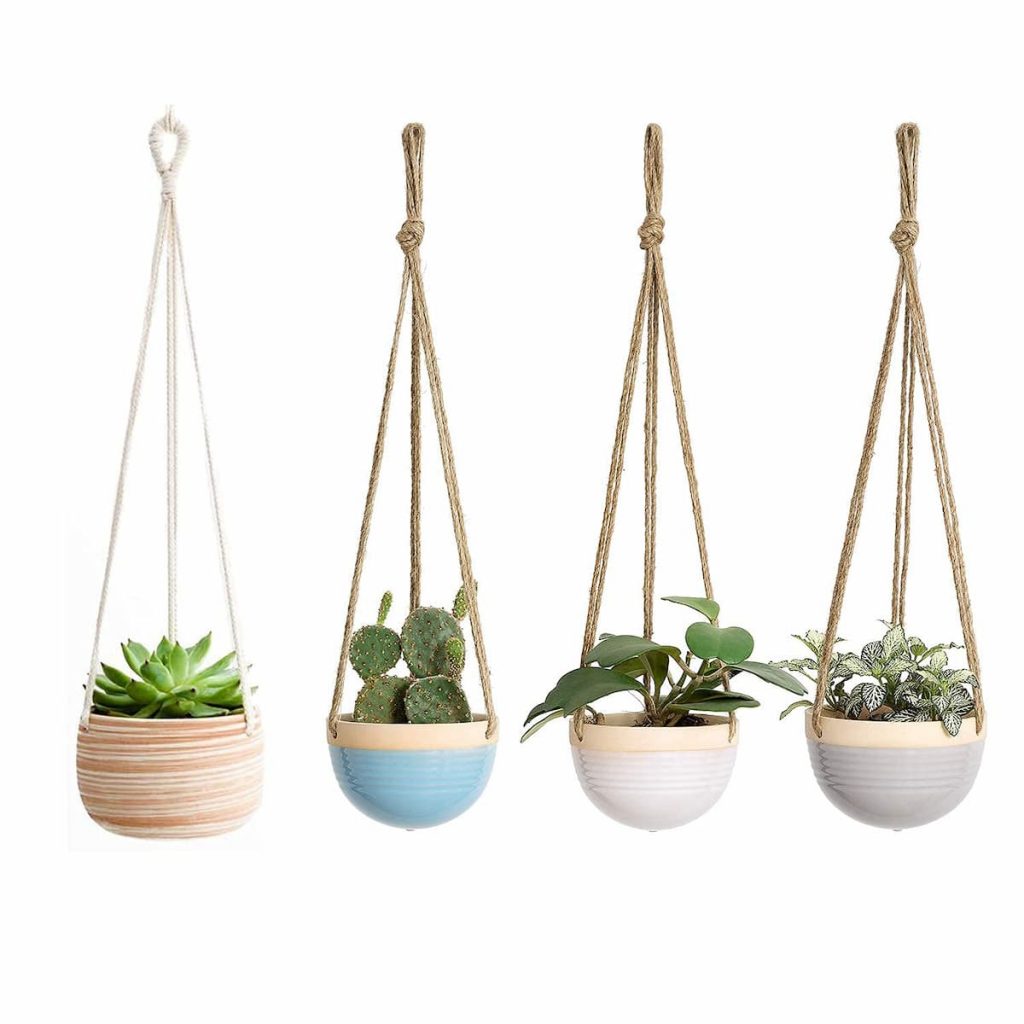 Best Hanging Mkono 5-Inch Ceramic Cactus Pot With Rope Hanger