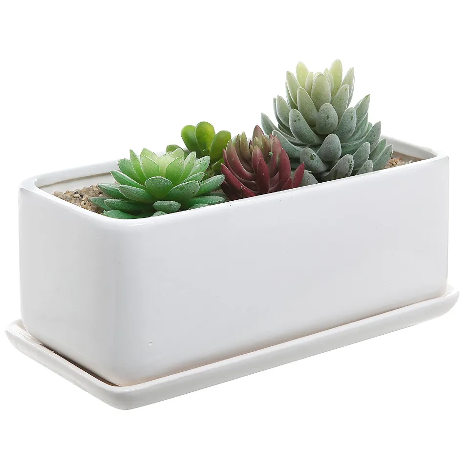Best Rectangular: MyGift 10-Inch Rectangular Modern White Ceramic Pot